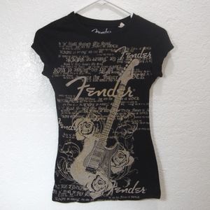 Rare FENDER Graphic Tee Guitar Rose Rock N Roll